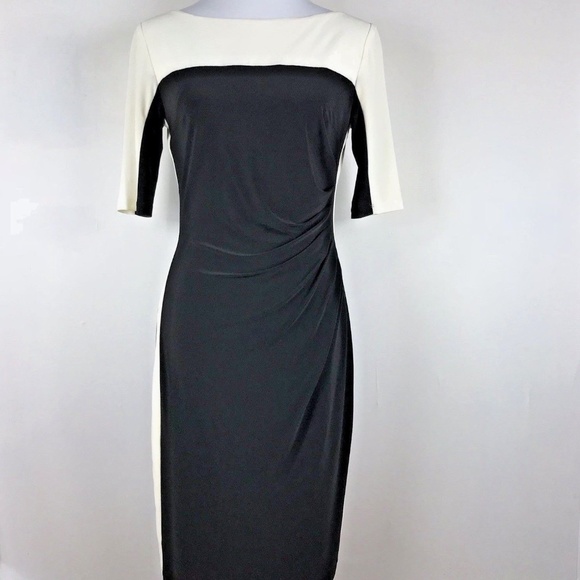 Chaps Dresses & Skirts - Chaps Ruched Bodycon M Colorblock Black White